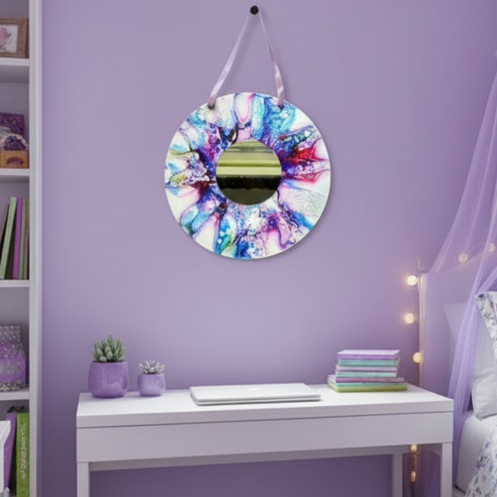 Hand Crafted Painted Mirror Vintage Edison Record Decorative Wall Art Essential